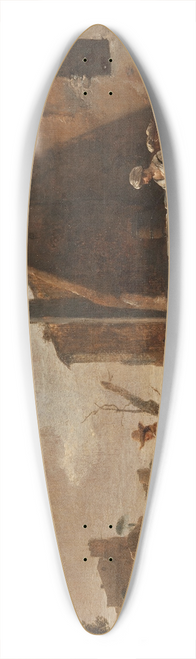 Thomas Wijck - Maidservants washing laundry and another maid selling apples in a courtyard, a hilly landscape beyond 39.3 inch art pintail longboard deck