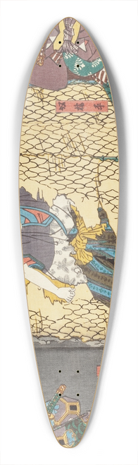 Utagawa Kunisada (Toyokuni III) - Actors in the Roles of Yoshida no Matsuwaka, tomo Hitachinosuke, and Yakko Kajihira 39.3 inch art pintail longboard deck