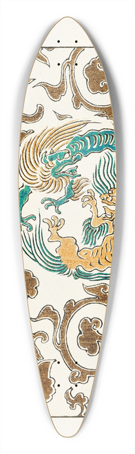 Watanabe Seitei - Spirit and floral motif illustration 39.3 inch art pintail longboard deck