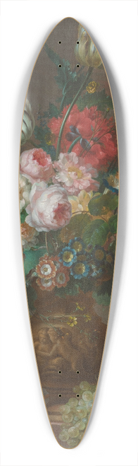 Willem van Leen - Still life with tulips and peonies in a vase on a ledge with fruit 39.3 inch art pintail longboard deck
