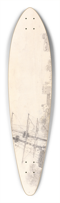 William Alexander - A Small Sailing Ship Drawn Up on the Shore Below Some Fortified Buildings 39.3 inch art pintail longboard deck