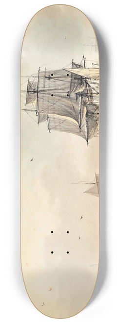 Dominic Serres - A Royal Navy Frigate Drying Her Sails Off Calshot Castle, Southampton 8.25 inch art skate deck