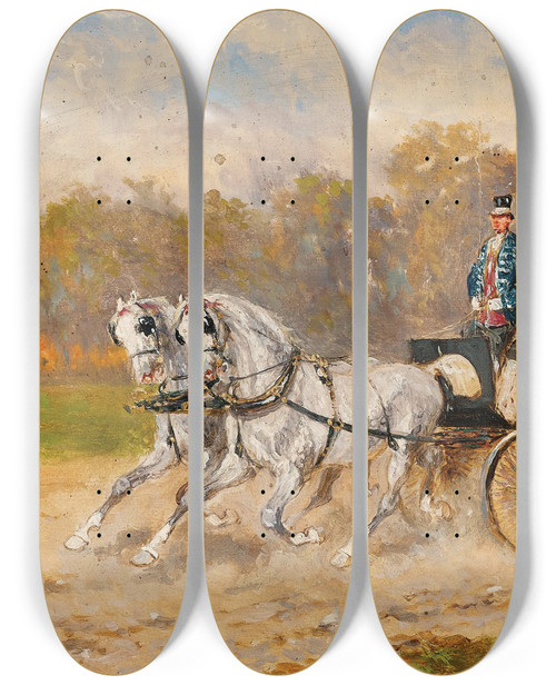 Triptych art skateboard deck of Alexander Von Bensa Motiv Aus Dem Prater Bei Wien by Alexander Von Bensa (1820-1902)