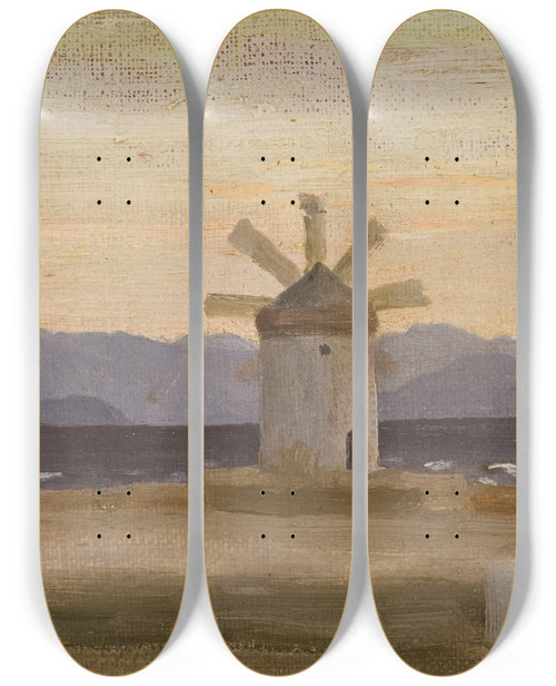 Triptych art skateboard deck of Frederic Leighton The Mountains Of Asia Minor From Rhodes by Frederic Leighton (1830-1896)