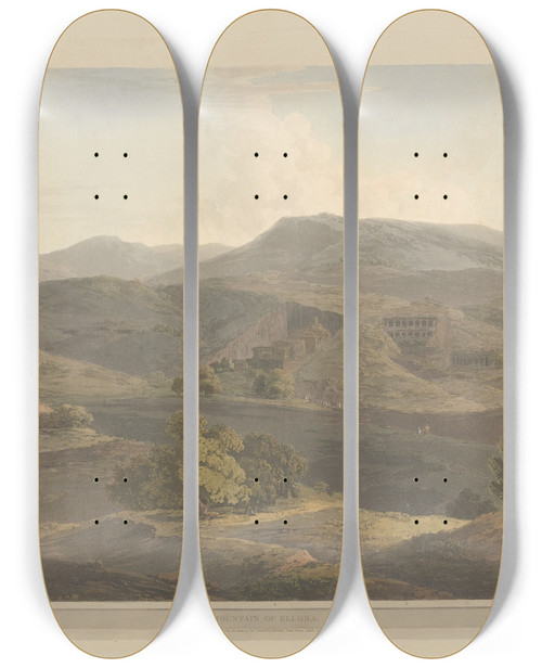 Triptych art skateboard deck of Thomas Daniell Oriental Scenery Pl49 by Thomas Daniell (1749-1840)