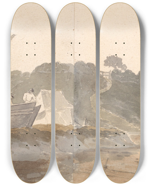 Triptych art skateboard deck of John Baverstock Knight Studland Dock Yard by John Baverstock Knight (1785-1859)