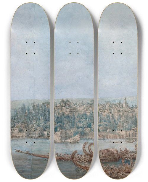 Triptych art skateboard deck of Louisfranois Cassas Panorama Of Sarayburnu by Louis-Franois Cassas (1756-1827)