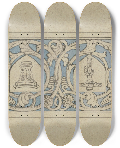 Triptych art skateboard deck of Ferdinand Fellner Book Ornament Upper Edge by Ferdinand Fellner (1799-1859)