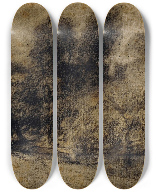 Triptych art skateboard deck of Thodore Rousseau Paysage De Ville Avec Remparts_2 by Theodore Rousseau (1812-1867)