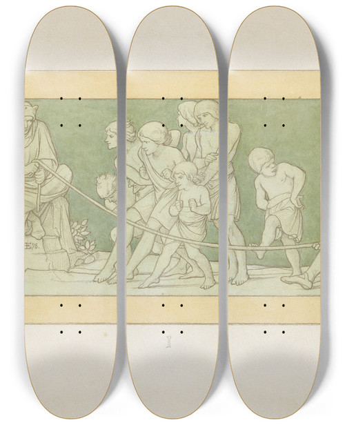 Triptych art skateboard deck of Eduard Von Steinle Viele Laufen Nach Dem Ziele Wenige Erreichen Es_4 by Eduard Von Steinle (1810-1886)