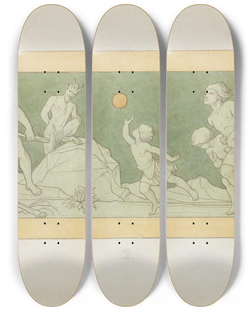 Triptych art skateboard deck of Eduard Von Steinle Viele Laufen Nach Dem Ziele Wenige Erreichen Es_1 by Eduard Von Steinle (1810-1886)