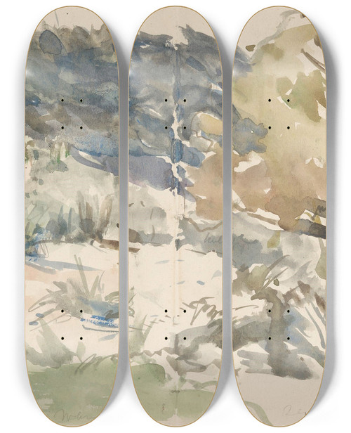 Triptych art skateboard deck of Jan Hoynck Van Papendrecht Duinlandschap by Jan Hoynck Van Papendrecht (1858-1933)