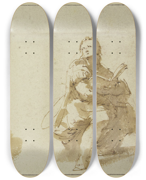 Triptych art skateboard deck of Jan De Bisschop Fnf Sitzende Allegorische Figuren by Jan de Bisschop (1628-1671)