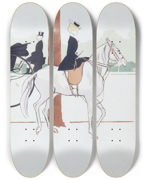 Triptych art skateboard deck of Georges Goursat Sem M Orloff Melle Della Rito Blanche De Montigny by Georges Goursat (Sem) (1863-1934)