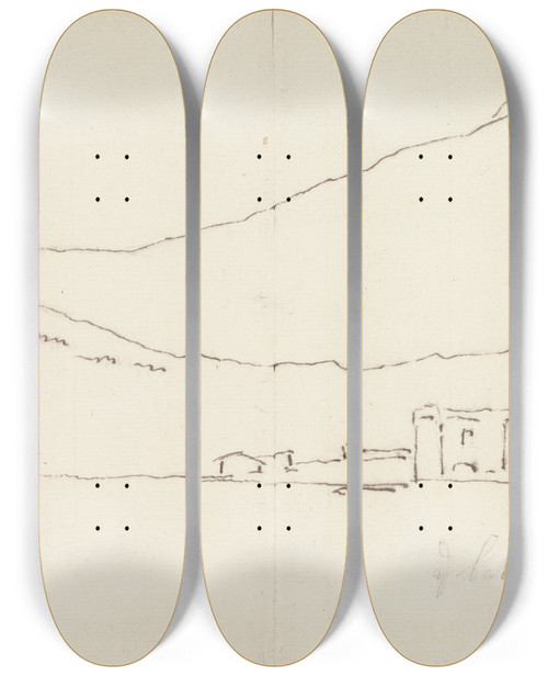 Triptych art skateboard deck of James Barry The Cave Of The Cumean Sybil On The Shore Of The Lake Avernus by James Barry (1741-1806)