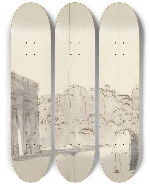 Triptych art skateboard deck of James Barry Rome A View Of The Arch Of Constantine With Other Ruins by James Barry (1741-1806)