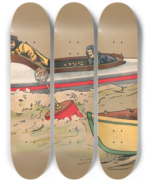 Triptych art skateboard deck of George Markendorff Motor Boats by George Markendorff (19-)