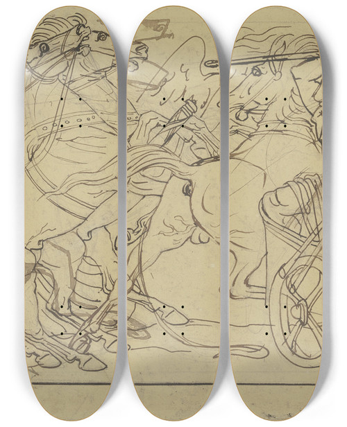 Triptych art skateboard deck of Ludwig Michael Schwanthaler Antikisiertes Kampfgeschehen by Ludwig Michael Schwanthaler (1802-1848)