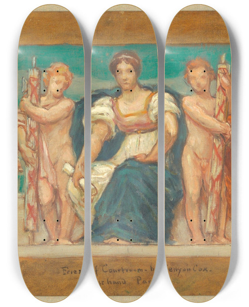 Triptych art skateboard deck of Kenyon Cox Study For The Common Law by Kenyon Cox (1856-1919)