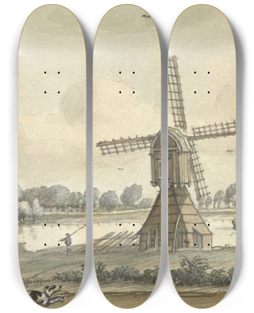 Triptych art skateboard deck of Jan De Beijer Gezicht Op Tienhoven En Het Huis Herlaar by Jan de Beijer (1703-1780)