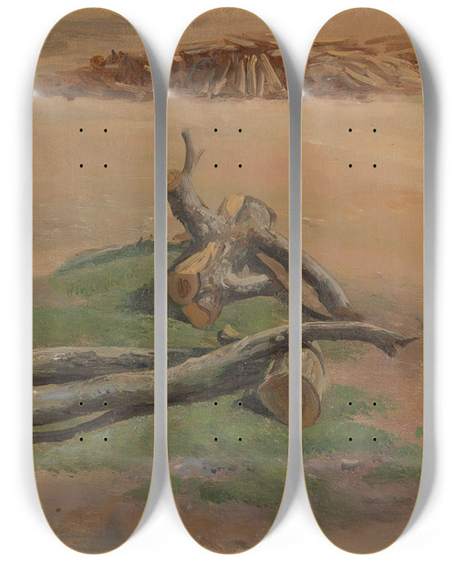 Triptych art skateboard deck of Johan Christian Dahl Woman And Child On A River Bank by Johan Christian Dahl (1788-1857)