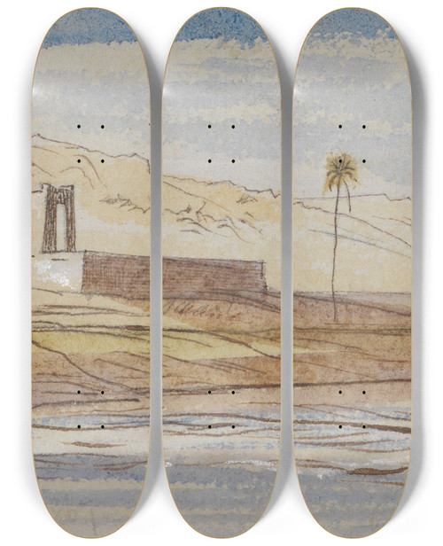 Triptych art skateboard deck of Edward Lear Dendour 215 Pm 31 Janaury 1867 by Edward Lear (1812-1888)