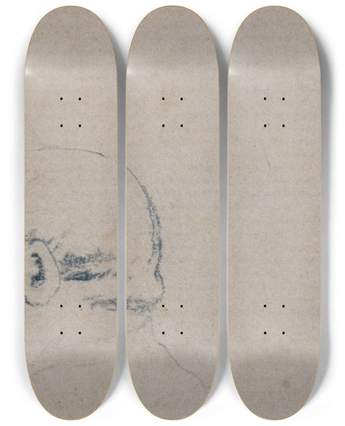 Triptych art skateboard deck of Santiago Rusiol Study Of A Male Head_1 by Santiago Rusinol (1861-1931)