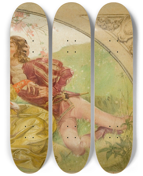 Triptych art skateboard deck of Frank Xavier Leyendecker Amorous Young Couple by Frank Xavier Leyendecker (1876-1924)
