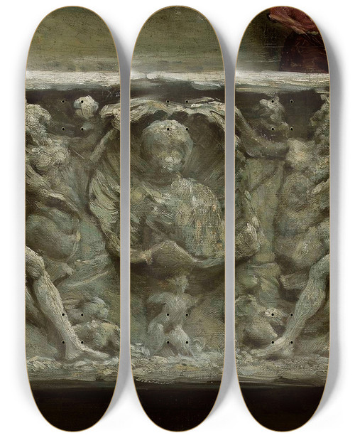 Triptych art skateboard deck of Aleksander Gierymski Fragment Of Sarcophagus From Palazzo Giustiniani In Rome by Aleksander Gierymski (1850-1901)