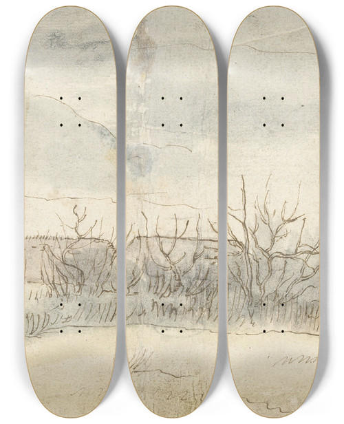 Triptych art skateboard deck of Peter Paul Rubens Gezicht Op Kasteel Crayenhof Te Zwijndrecht by Peter Paul Rubens (1577-1640)