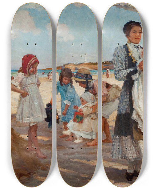 Triptych art skateboard deck of Paul Michel Dupuy Biarritz Beach by Paul Michel Dupuy (1869-1949)