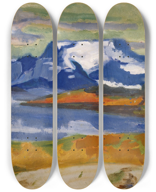Triptych art skateboard deck of Helmer Osslund On The Way To Sjfallet by Helmer Osslund (1866-1938)