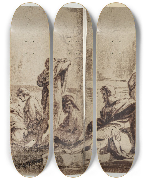 Triptych art skateboard deck of Sigismondo Caula Jesu Db Samt En Gruppe Tilskuere by Sigismondo Caula (1637-1724)
