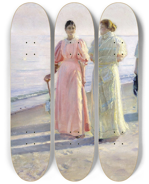 Triptych art skateboard deck of Michael Ancher A Stroll On The Beach by Michael Ancher (1849-1927)