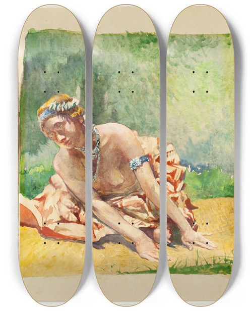 Triptych art skateboard deck of John La Farge Siva Dance Triptych Of Seated Single Figures by John La Farge (1835-1910)