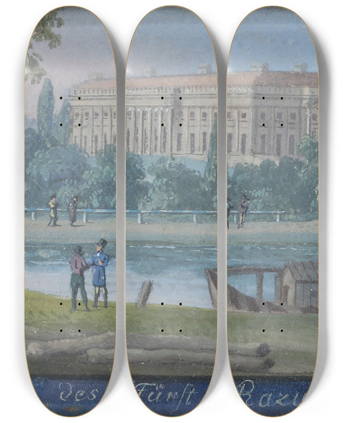 Triptych art skateboard deck of Balthasar Wigand Palais Des Frst Razumowsky by Balthasar Wigand (1771-1846)
