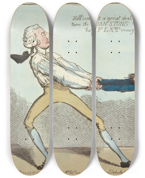 Triptych art skateboard deck of George Moutard Woodward Johnny In A Flatting Mill by George Moutard Woodward (1765-1809)