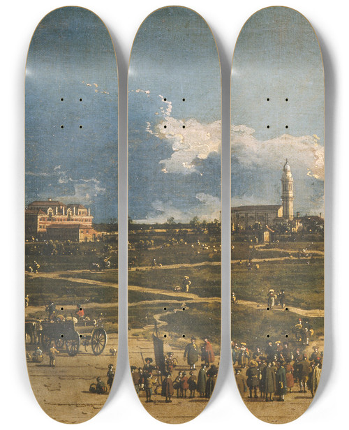 Triptych art skateboard deck of Canaletto Pr Della Valle In Padua by Canaletto (1697-1768)