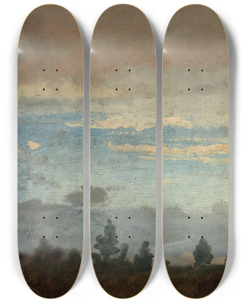 Triptych art skateboard deck of Johann Wilhelm Schirmer Bewlkter Abendhimmel by Johann Wilhelm Schirmer (1807-1863)