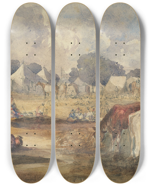 Triptych art skateboard deck of William James Mller An Eastern Encampment_2 by William James Muller (1812-1845)