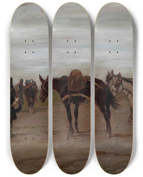Triptych art skateboard deck of Giovanni Fattori Strade In Toscana by Giovanni Fattori (1825-1908)