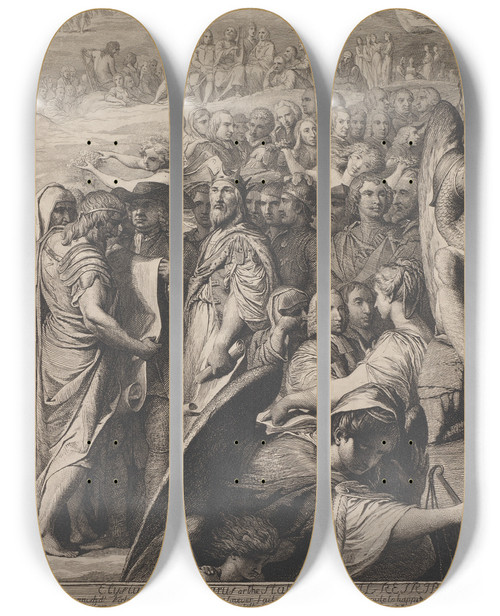 Triptych art skateboard deck of James Barry Elysium And Tartarus Or The State Of Final Retribution by James Barry (1741-1806)