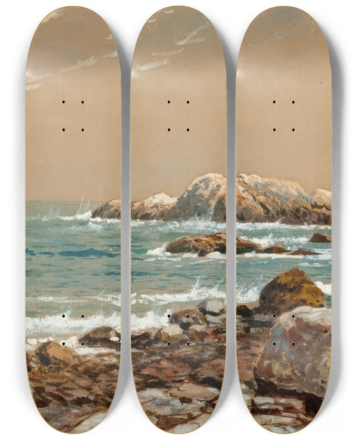 Triptych art skateboard deck of Edmund Darch Lewis Ships At Sea On A Rocky Coast by Edmund Darch Lewis (1835-1910)