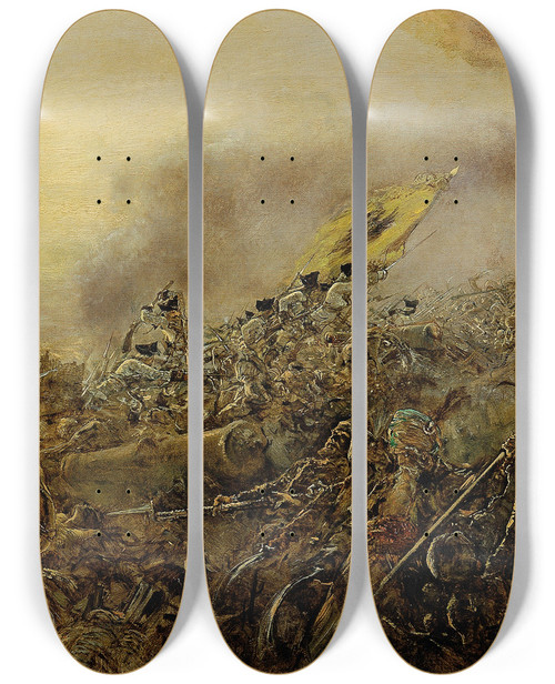 Triptych art skateboard deck of Anton Romako Prinz Eugen Von Savoyen In Der Schlacht Bei Zenta by Anton Romako (1832-1889)