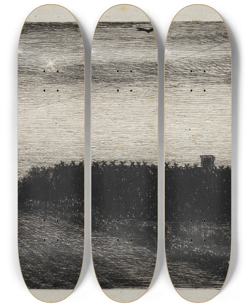 Triptych art skateboard deck of Carl Bloch Huse Ved Stranden Sommernat by Carl Bloch (1834-1890)