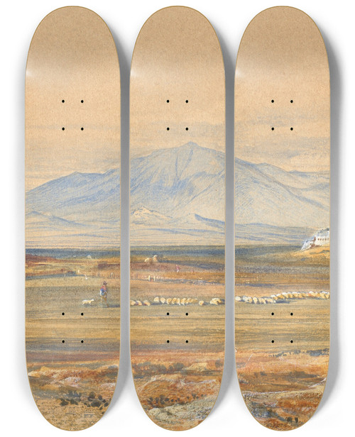 Triptych art skateboard deck of Edward Lear Tor Deschiavi Campagna De Roma by Edward Lear (1812-1888)