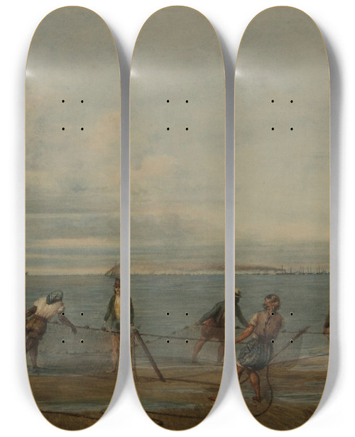 Triptych art skateboard deck of Prilidiano Pueyrredn Sacada De La Red Bsas by Prilidiano Pueyrredon (1823-1870)