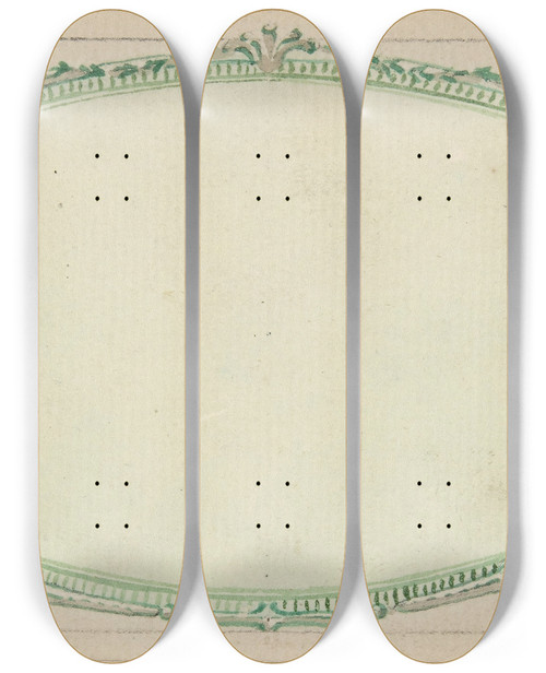 Triptych art skateboard deck of James Wyatt Design For A Mirror In The Form Of A Horizontal Oval Elevation by James Wyatt (1746-1813)