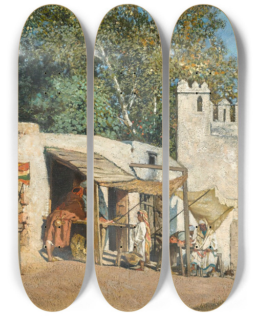 Triptych art skateboard deck of Jeanjosephbenjamin Constant The Bab El Fahs Gate Tangier by Jean-Joseph-Benjamin Constant (1845-1902)