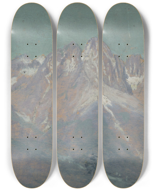 Triptych art skateboard deck of Ferdinand Katona View Of The High Tatras_2 by Ferdinand Katona (1864-1932)
